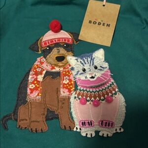 New Mini Boden Teal Shirt with Dog and Cat Design 4-5T